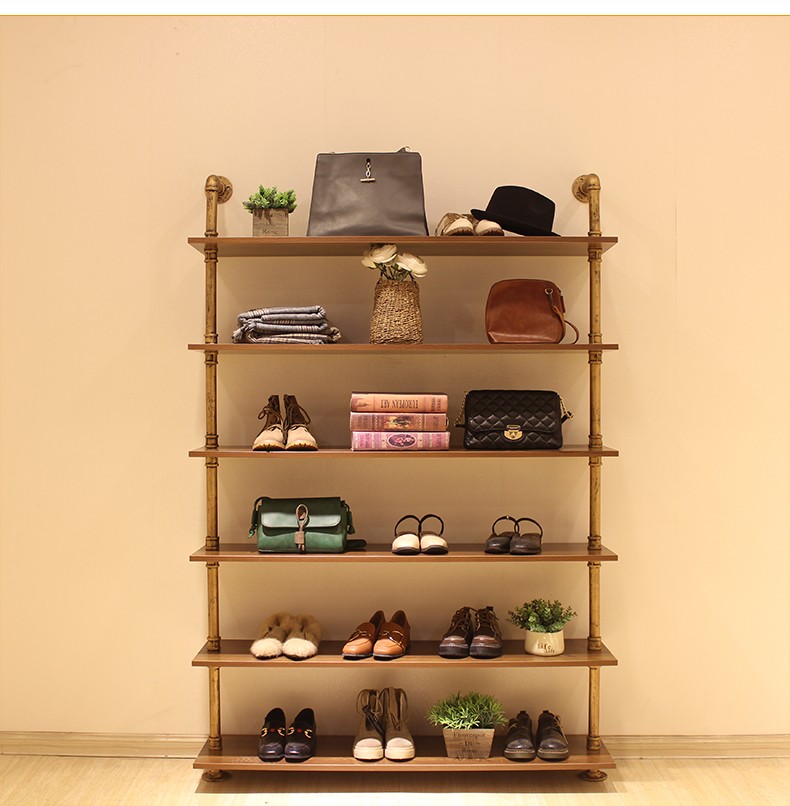 Wood / Metal Indoor Shoe Rack Display Shelves Modern 6 Layers Store Fittings
