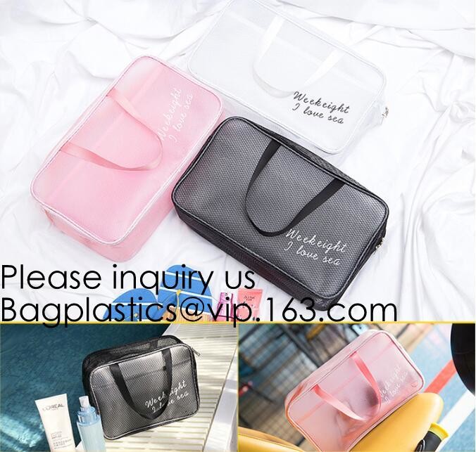 Clear Zipper Pouch with Strap Makeup Bag PVC Cosmetic Pouch,Printing Clear k Cosmetic PVC Pouch, bagease, bagplast