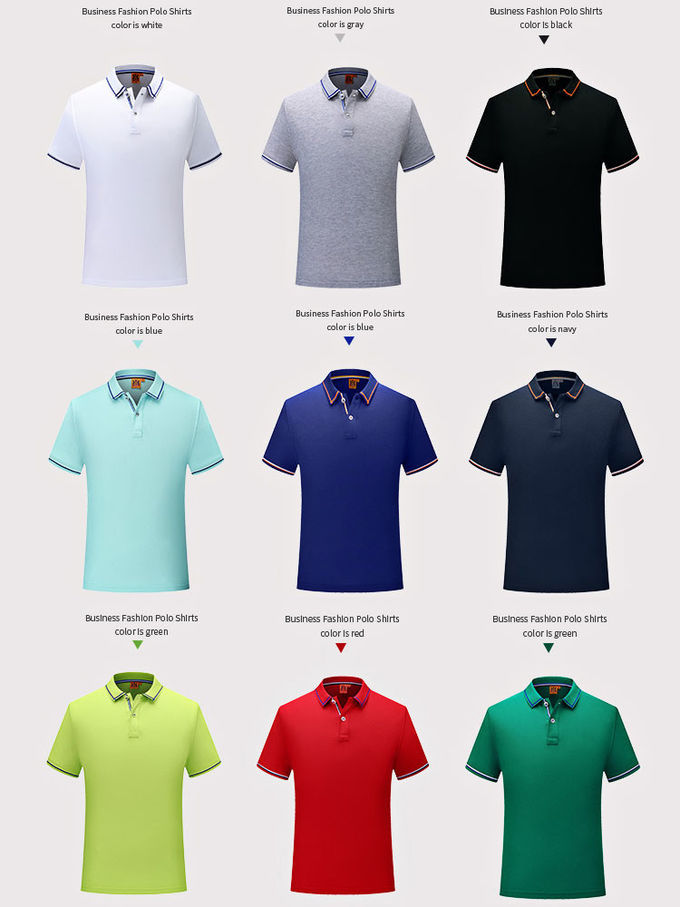 Black Staff Mens Breathable Polo Work Shirts Screen Printing Plain Solid Blue Color