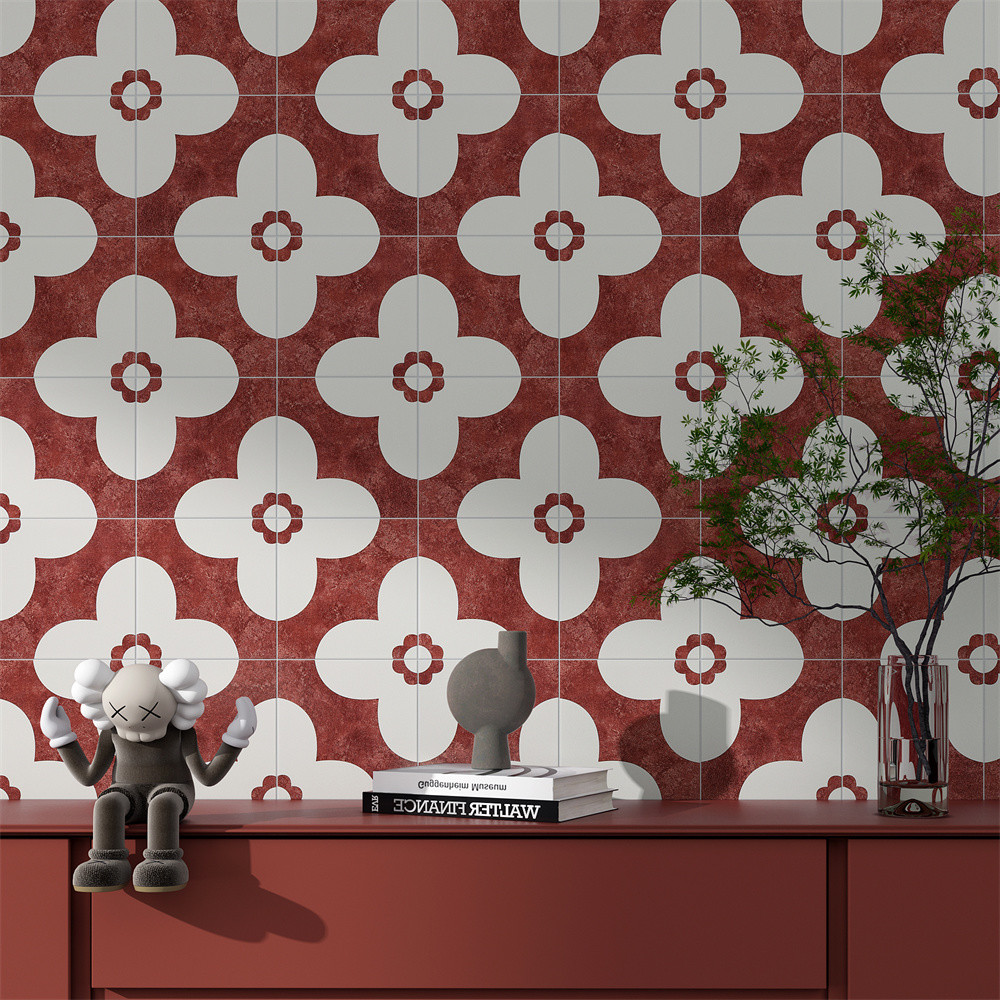 Wear-Resistant Red 20x20cm Inside Floor Ceramic Rustic Tiles For Dining Room And House 4 Styles