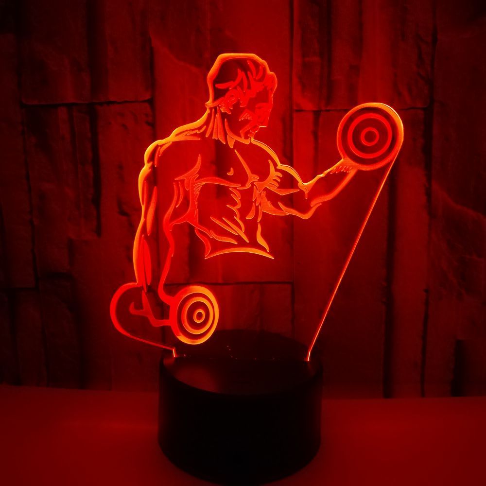 Hot muscle man 3D night light Dumbbell fitness colorful touch remote control LED visual light Gift 3D table lamp