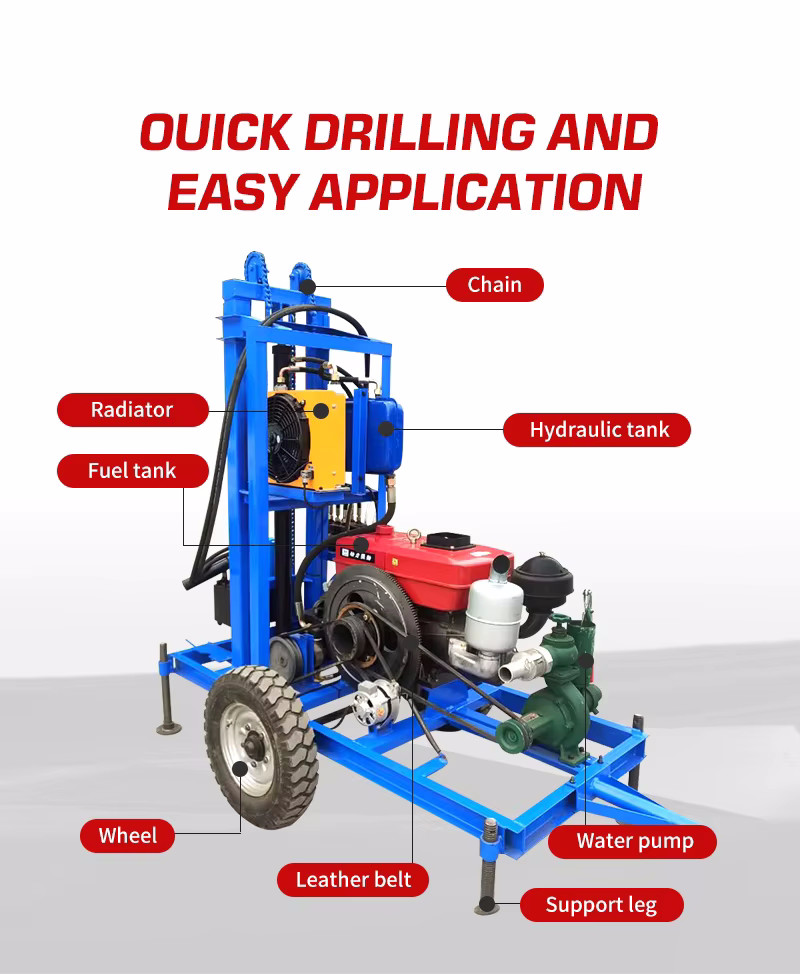 120m Depth 22HP Diesel Small Portable Borehole Water Wells Drilling Rigs