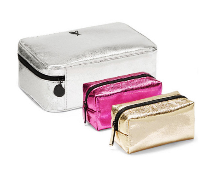 Women Zipper PU Leather Travel Cosmetic Bag Set