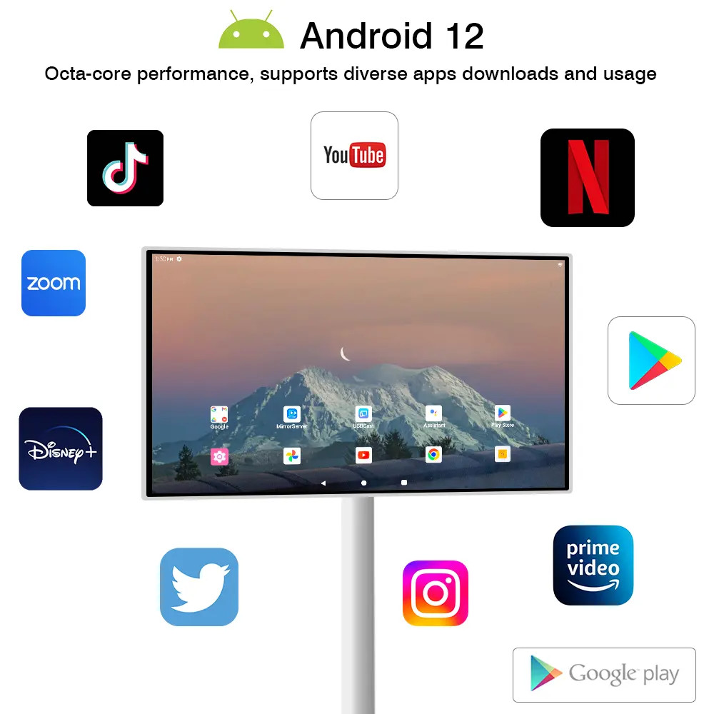 Android 12 Movable Smart TV with In cell Touch Display Dual band WiFi 10-Points Connectivity