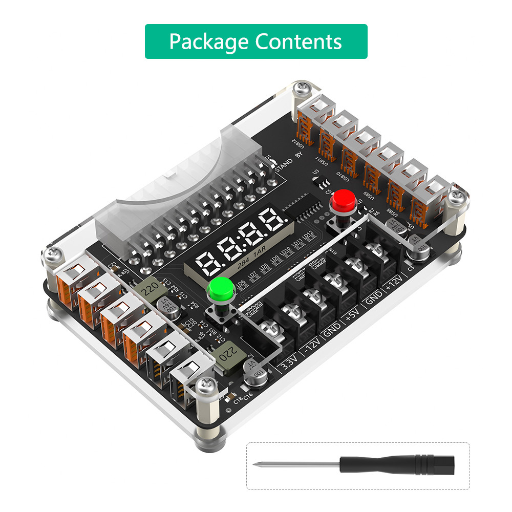 ATX Power Supply Breakout Board And Acrylic Case Kit With 3.3V, 5V, 12V,-12V Output Voltage