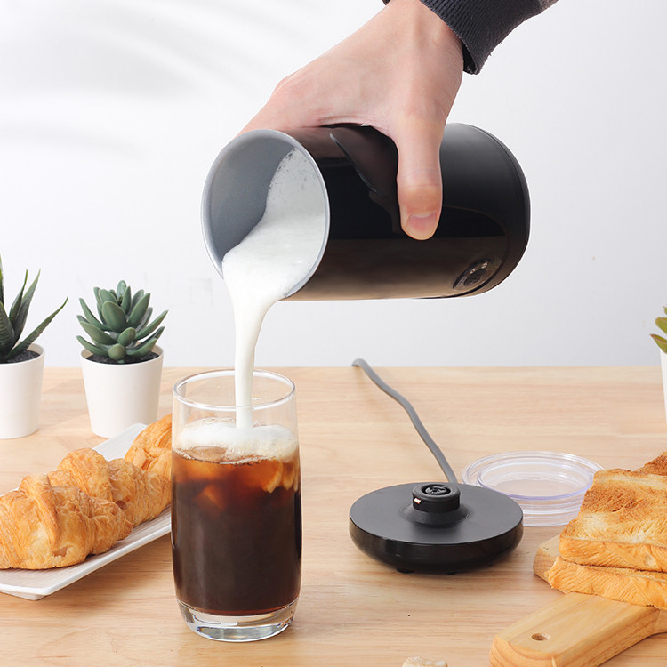 Glossy Matte Black Espresso Milk Frother Detachable Base Precise Temperature Control 65°C