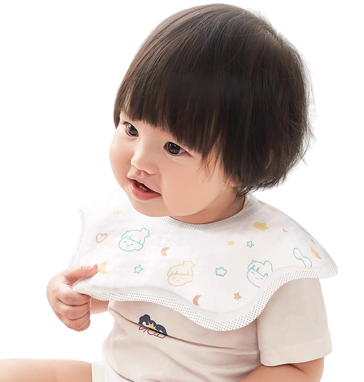Circular Fancy Disposable Absorbent Dribble Bibs SAP Kids Teething Stay Dry