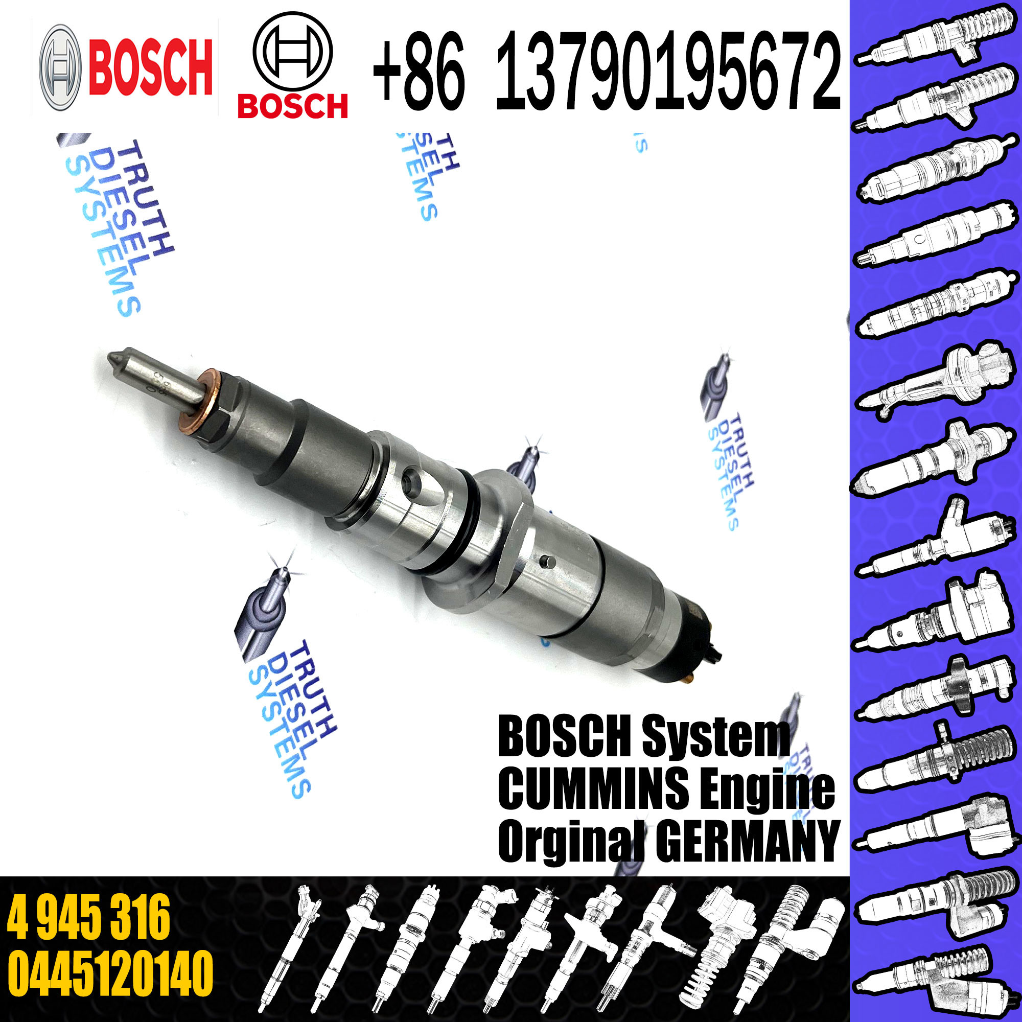 common rail assembly diesel fuel injector 0445120140 4945316 with nozzle DLLA126P1776 for Cummins VW 0445120140
