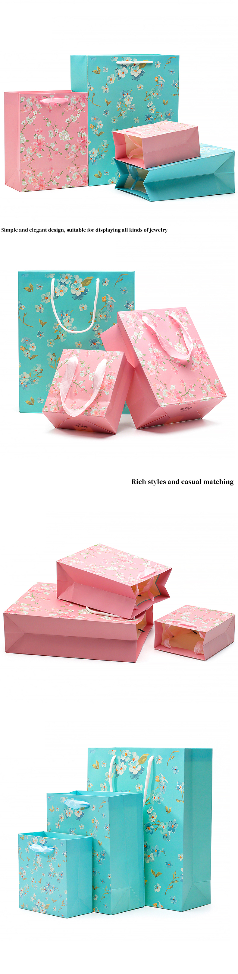 Flower Pattern Sturdy Cardboard Paper Tote Bag With Handles For Girl'S Birthday Gift