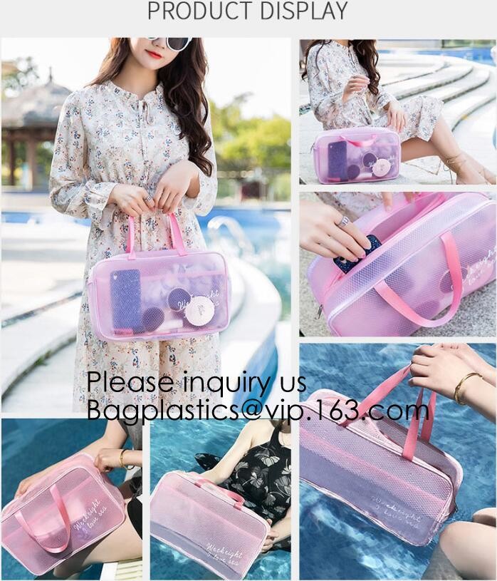 Clear Zipper Pouch with Strap Makeup Bag PVC Cosmetic Pouch,Printing Clear k Cosmetic PVC Pouch, bagease, bagplast