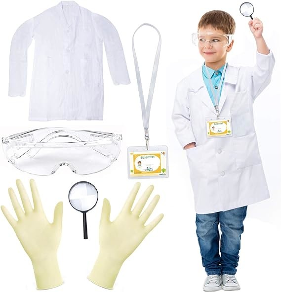 Kids Scientist Lab Coat Costume Dress Up With Goggles ID Card Science Experiment Set For Age 3-10