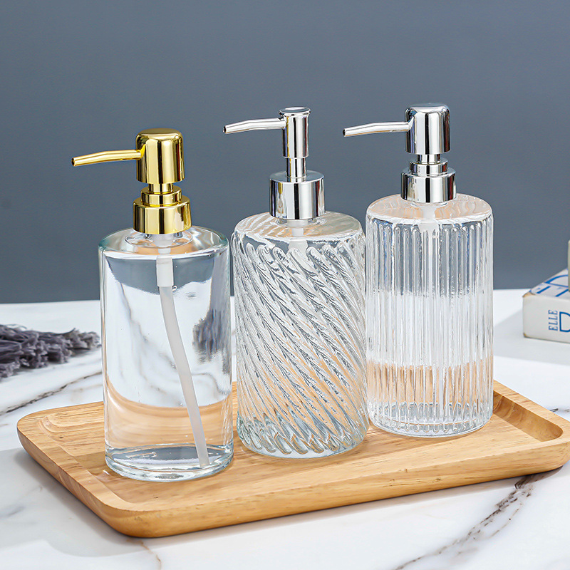 Hot Stamping 420ml Glass Soap Dispenser For Press On Hand Sanitizer And Soap Liquid