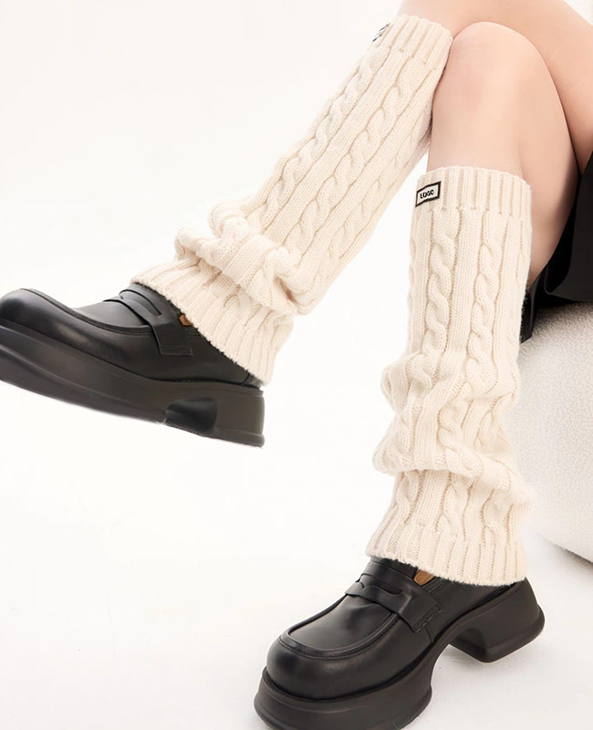 Winter Trendy Women Leg Warmers Woven Labels Cable Knit Leg Warmers Socks