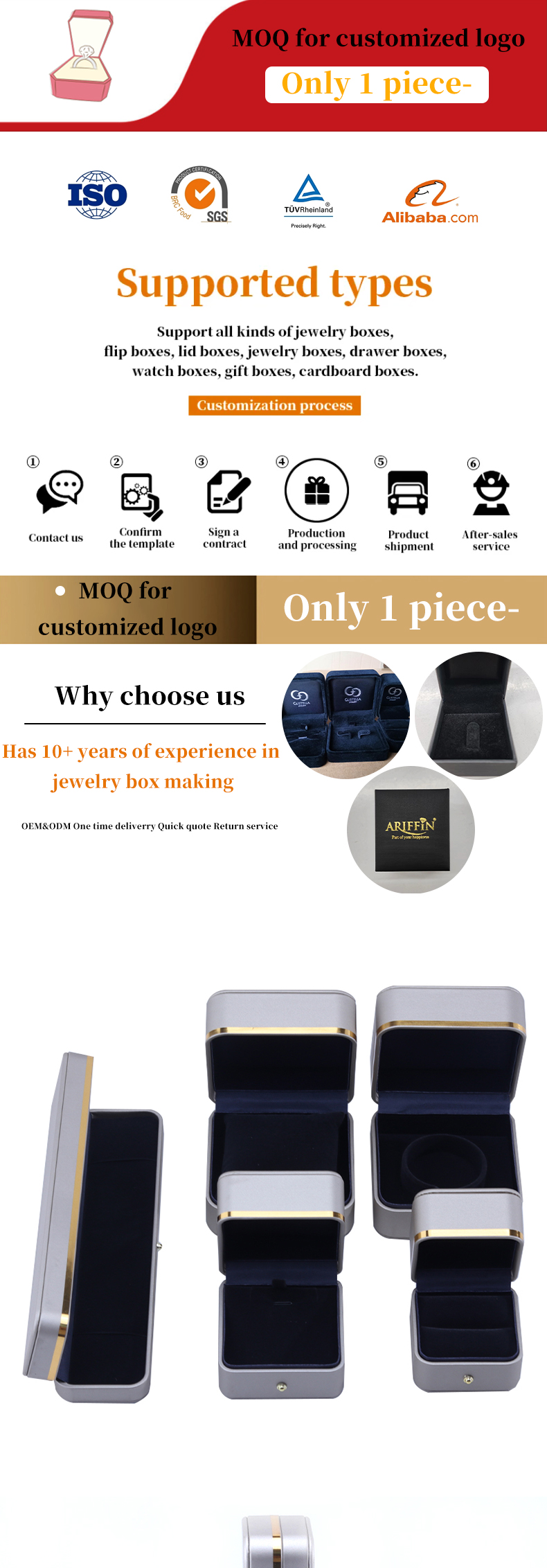 Embossing Logo Hanhong Custom Leather Jewelry Box for Grade Bracelet Necklace Watch