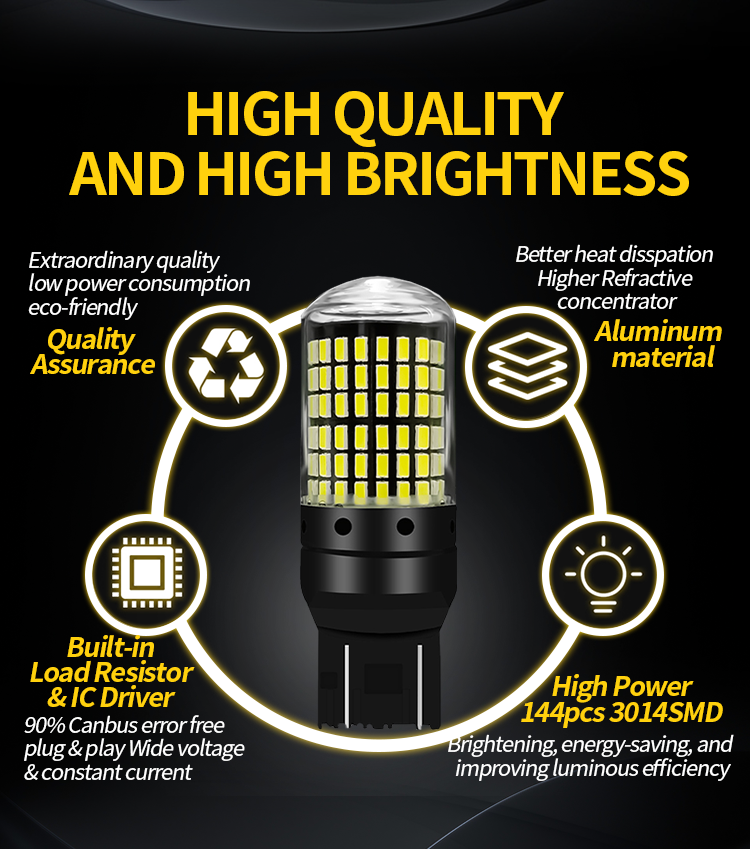 T20 144smd Car Led Bulb 1156 1157 7440 7443 White Yellow Red Light Led Turn Signal Light Driving Reverse Brake Light Bul
