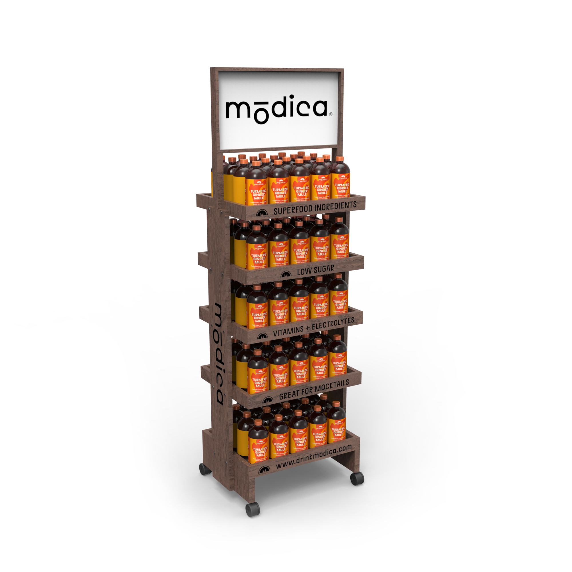 Pine Wood 5 Layers Cocktail Display Stand Display Rack with Wheels for Wine Store