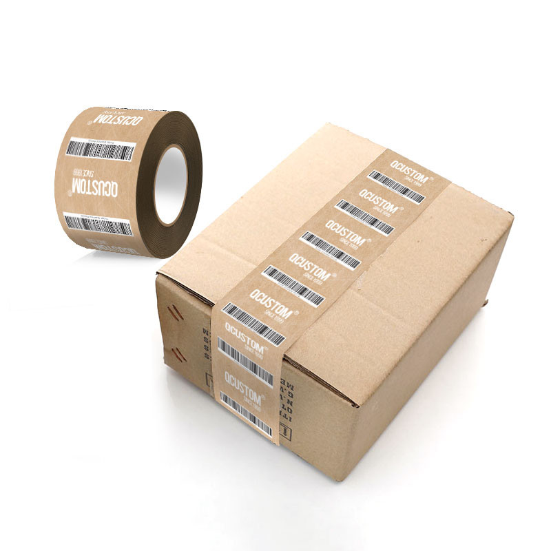 QR Code Self Adhesive Brown Paper Tape Roll Kraft Sealing Tape Custom Printed