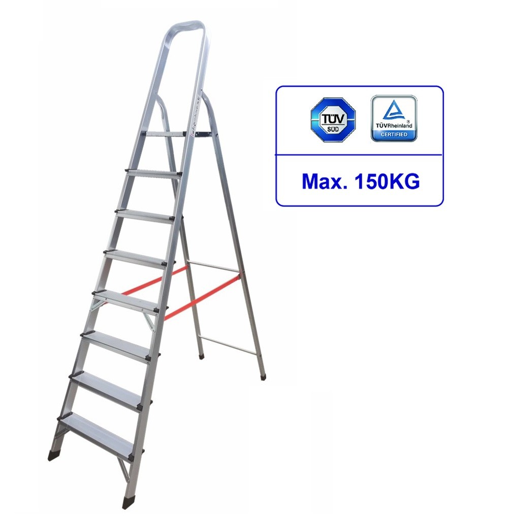 Foldable Aluminum Step Ladder Easily Carried 8 Steps Space Saving