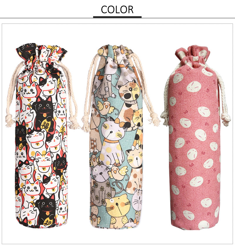 Drawstring Vintage Flower Printing Cotton Wine Bottle Sleeve