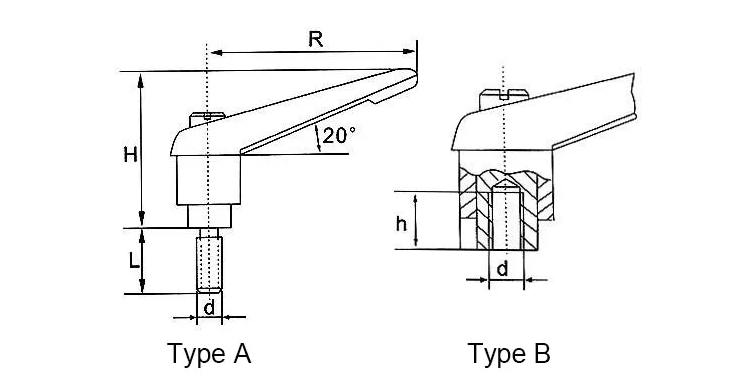 Quality Safety Adjustable Clamp Lever Handle Female Handle Indexed Clamping Lever Adjustable Clamping Lever with Stud