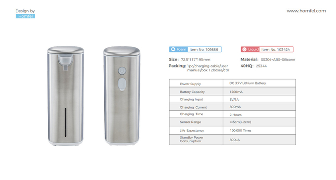 Stainless Steel Touch-Free Sensor Liquid Foam Soap Pump Dispenser Automatic Rechargeable Soap Dispenser For Bathroom