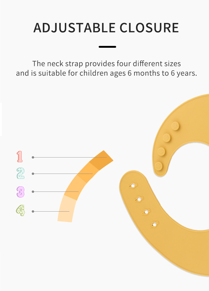 4 Buttons BPA Free Silicone Baby Bib Waterproof Soft Durable Adjustable