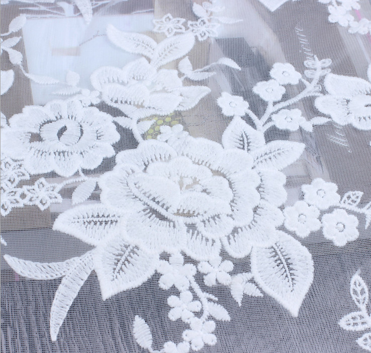 Mesh Embroidery Fabric Fashion Lace for Bridal Dress Black Ivory Double Color