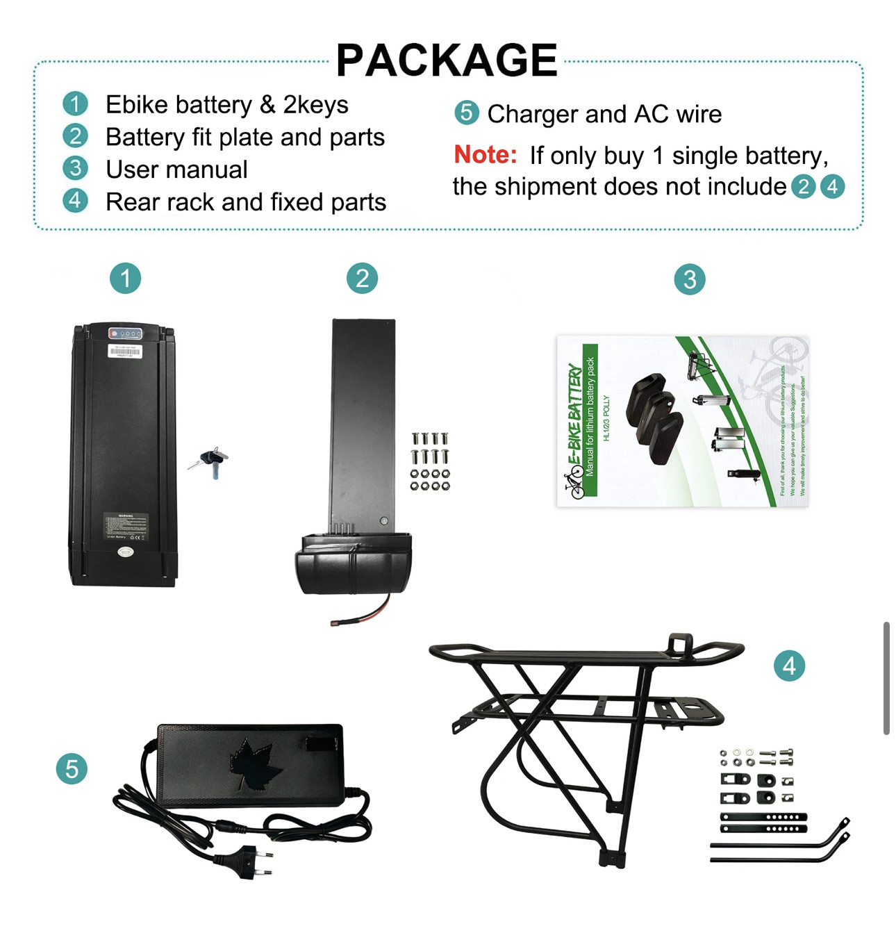 48V 36V Rear Rack Lithium Ion E Bike Battery Customized Weight Charge Silver Case
