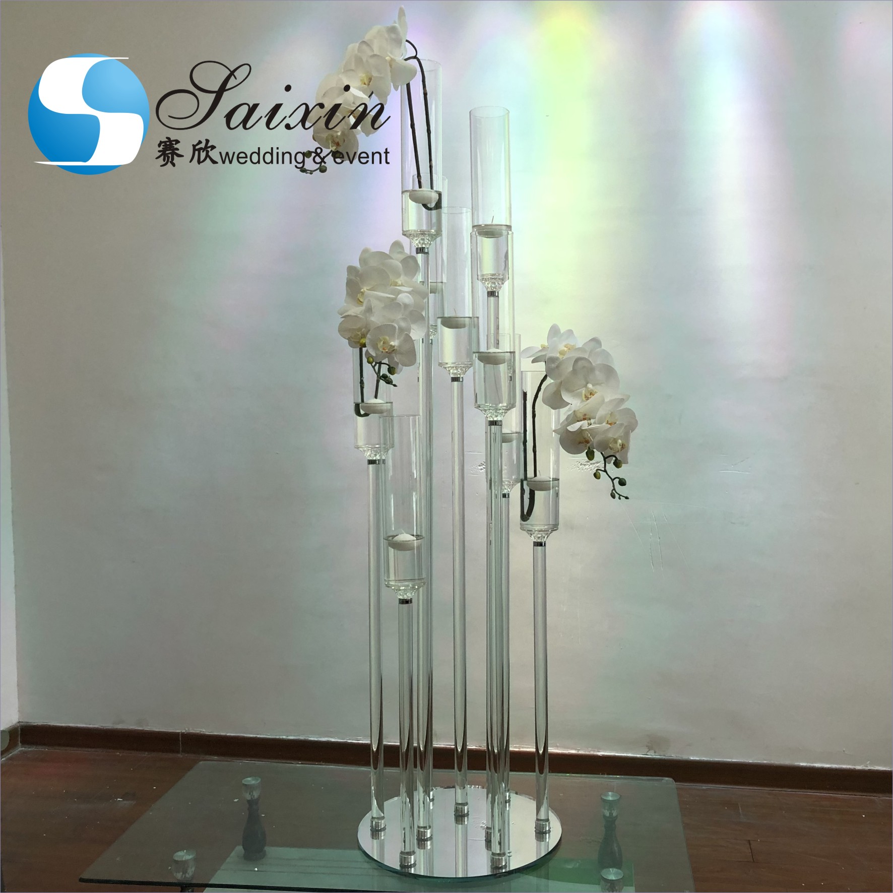 ZT-325L Saixin Gorgeous 18 arms Crystal candelabra flower stand for wedding centerpiece