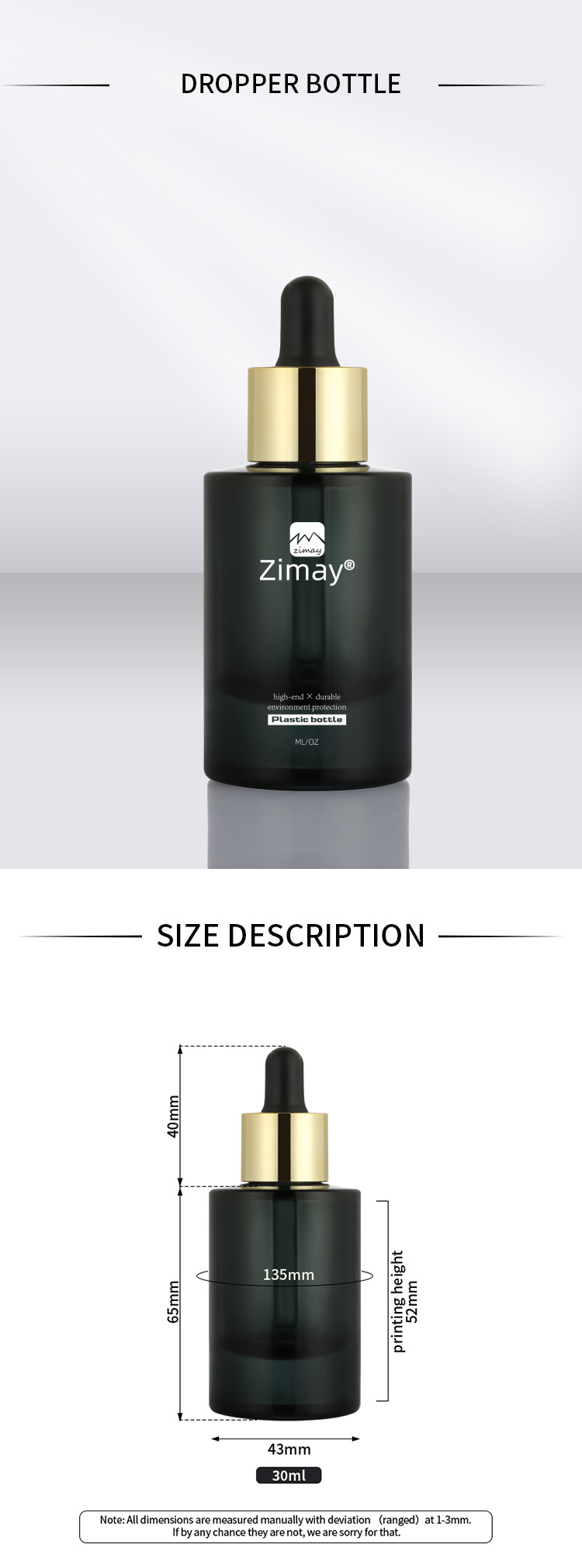 30ml Black Frosted Glass Round Modern Novel Design Cosmetic Packaging Serum Essential Oil Dropper Bottle 1 Oz