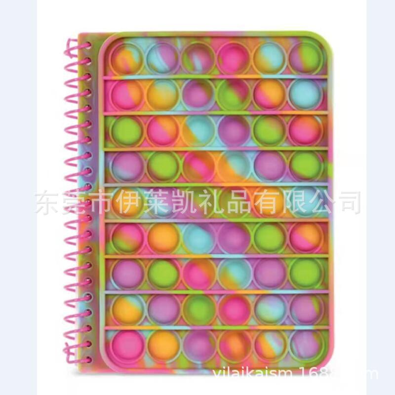 Custom Travelers Silicone Spiral Diary Notebook with Pop It Game Cover and Magnetism