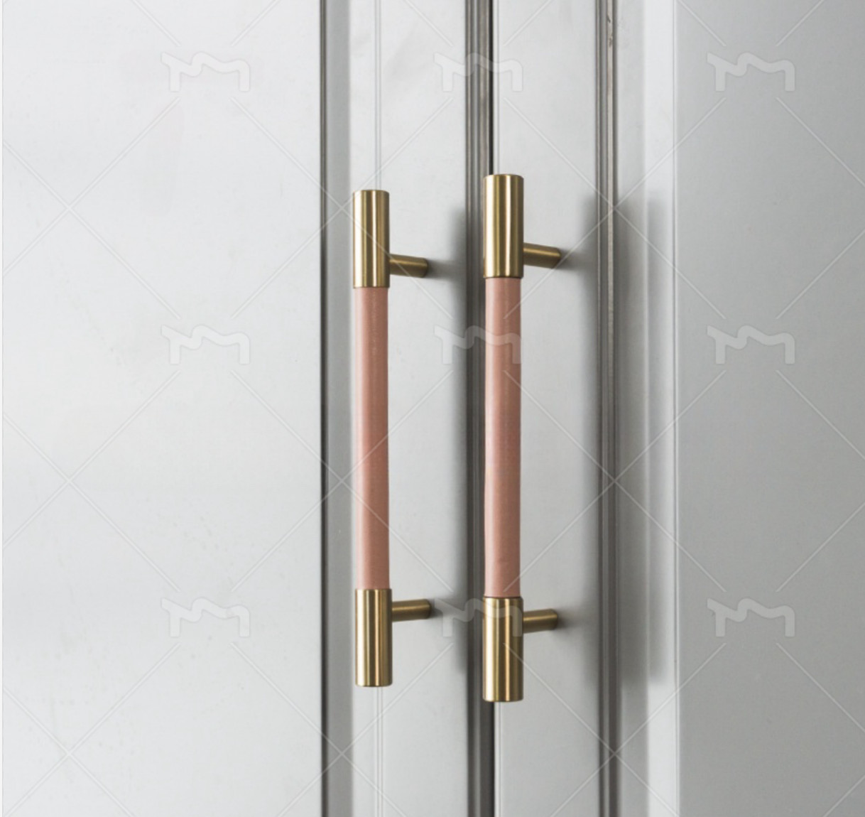 5 Inch Real Leather Handles Cabinet Brass T Bar Pulls Pink Single Hole Knobs