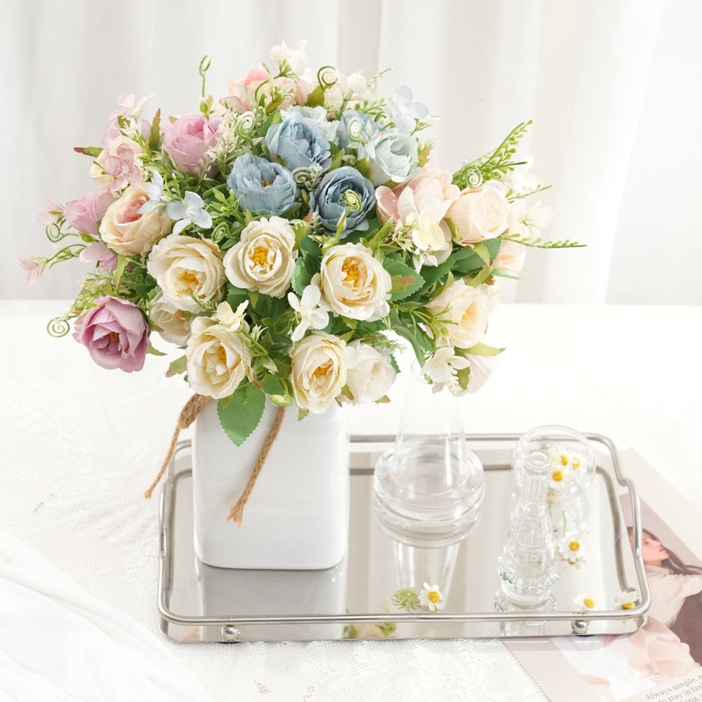 Simulated Pomegranate Rose Finished Bouquet Ins Style Home Decoration Artificial Flowers Wedding Scene Decoration