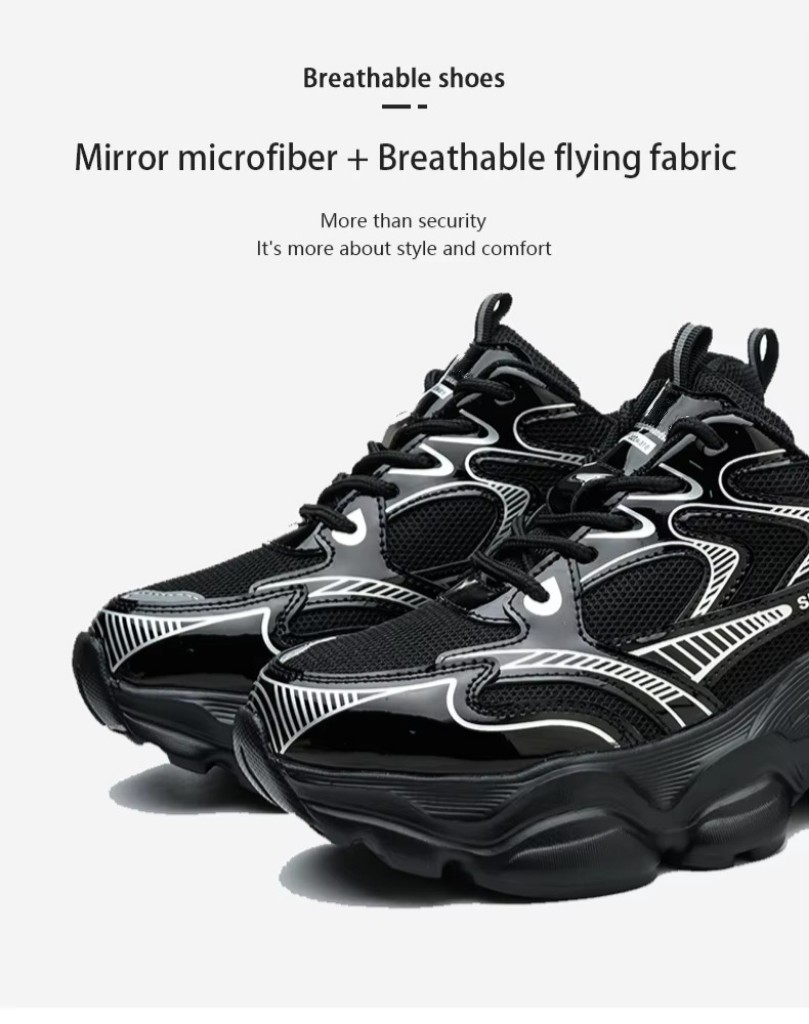 Microfiber Flyknit Black Industrial Safety Shoes Unisex EVA Sole Work Shoes