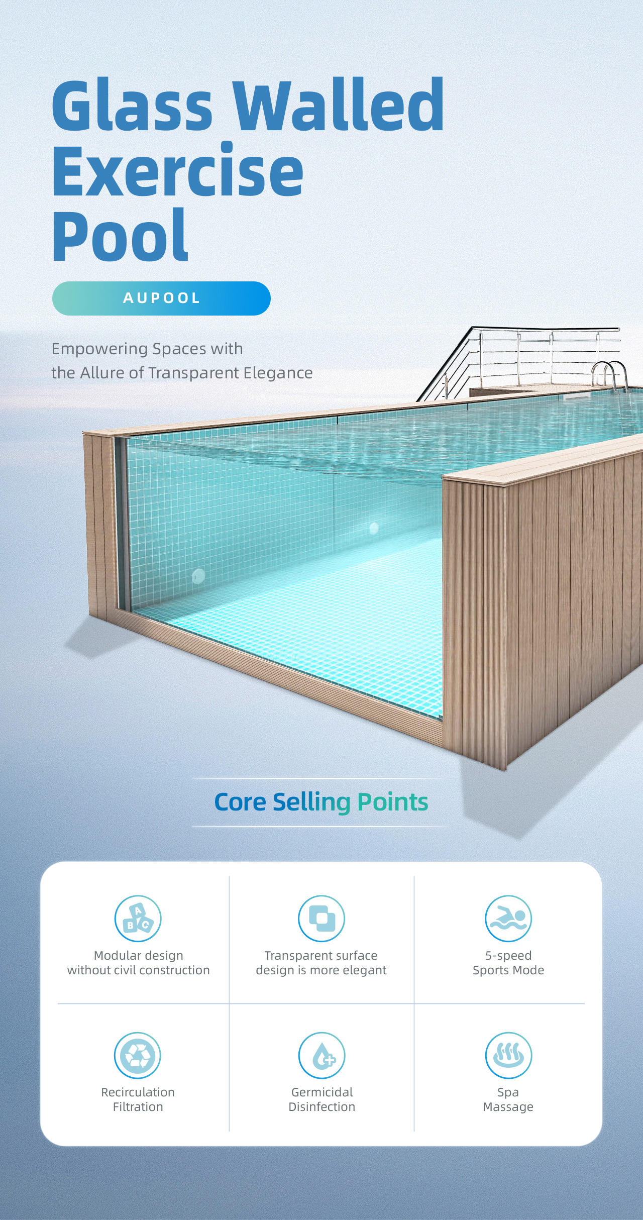 Balcony Garden Aupool Endless Lap Swimming Pool In Clear Polyester Plastic
