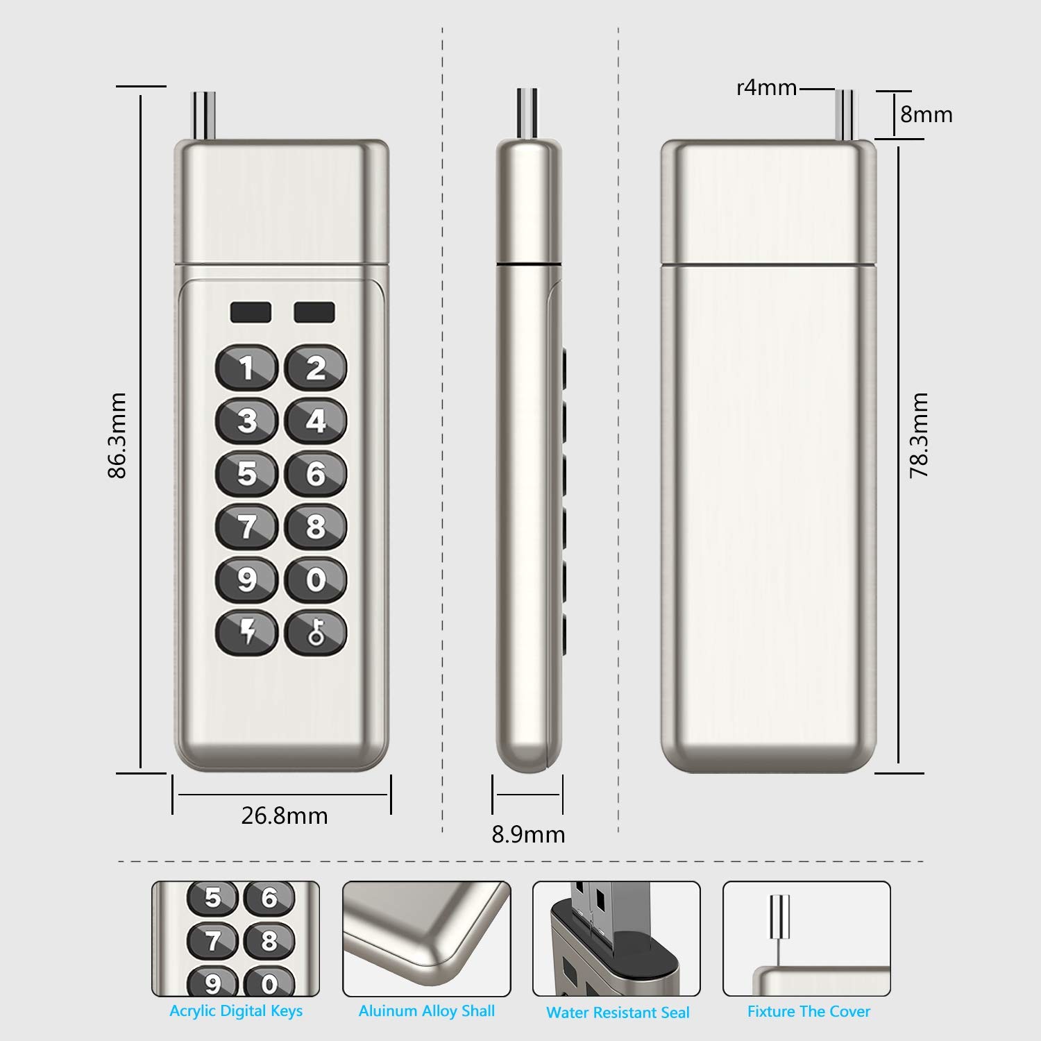 Military Level AES 256-bit Standard Encrypted USB Drive, with Hardware Encryption Chip,Metal Shelled,32GB