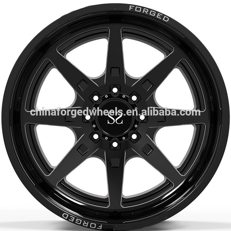 22x10, 22x12, and 22x14 Gloss Black Milling Windows 4x4 Wheels / Deep Lip Forged Off Road Rims