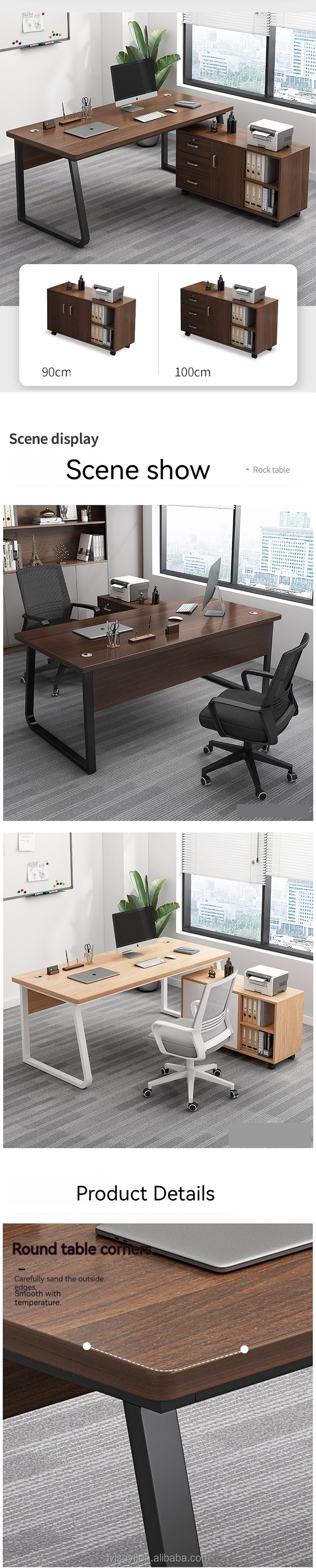 Commercial Furniture Simple Modern Wooden Office Desk and Chair with File Cabinet