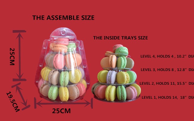 Small 4 Tier Portable Plastic Macaron Packaging 25cm Plastic Macaron Tower