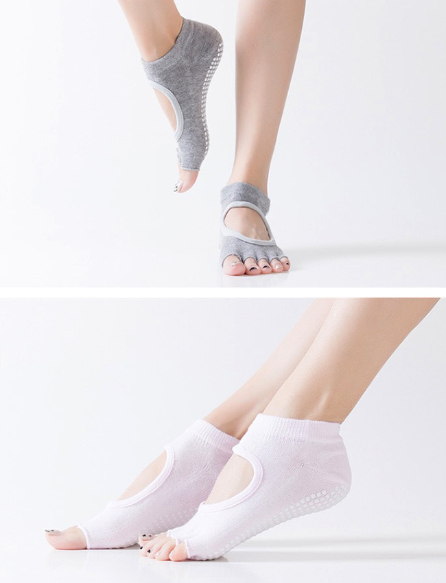 Cotton Open Toe Yoga Socks Non Slip Women's Pilates Grip Socks