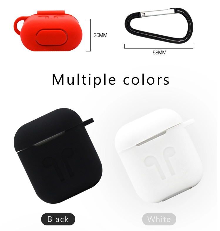 Protective Charging Case Cover For Air Pods Portable Soft Silicone Skin cover case with Carabiner Keychain for Apple Air