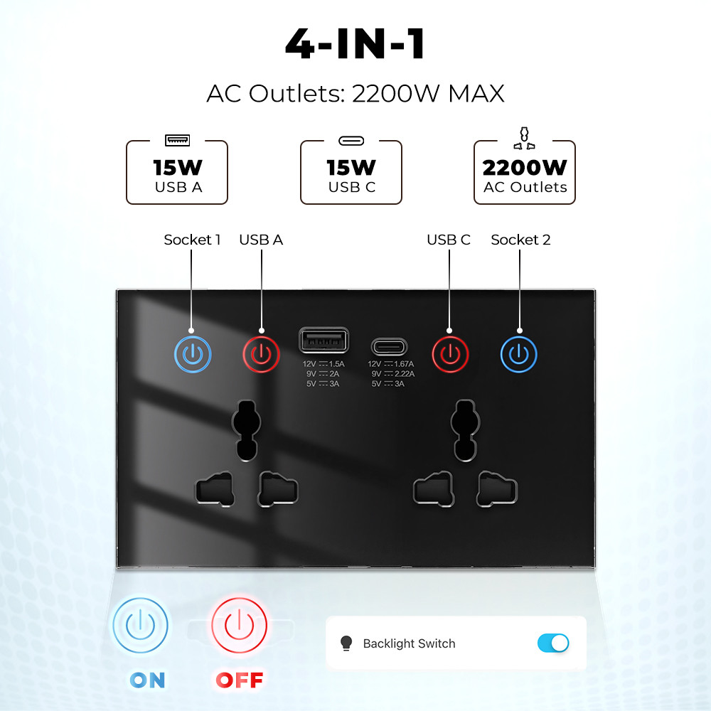 Tuya Smart Wall Socket voice control WIFI Alexa Power Monitor Home Automation US EU UK Plug USB Type-C socket 10A