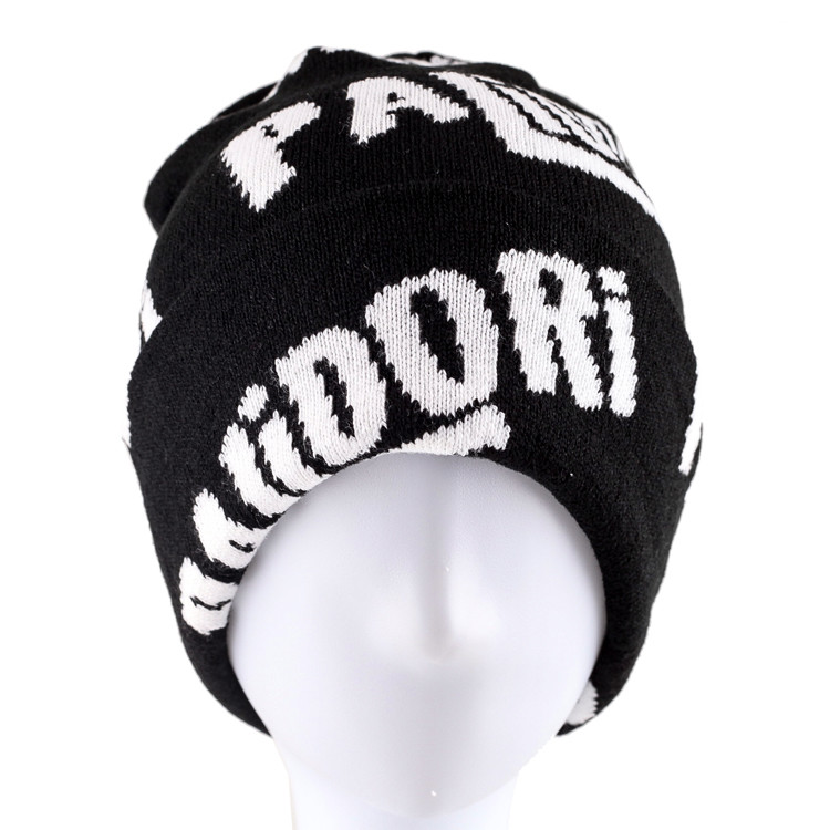 Custom Men Winter Beanie Slouchy Knitted Hats Black With Jacquard Logo