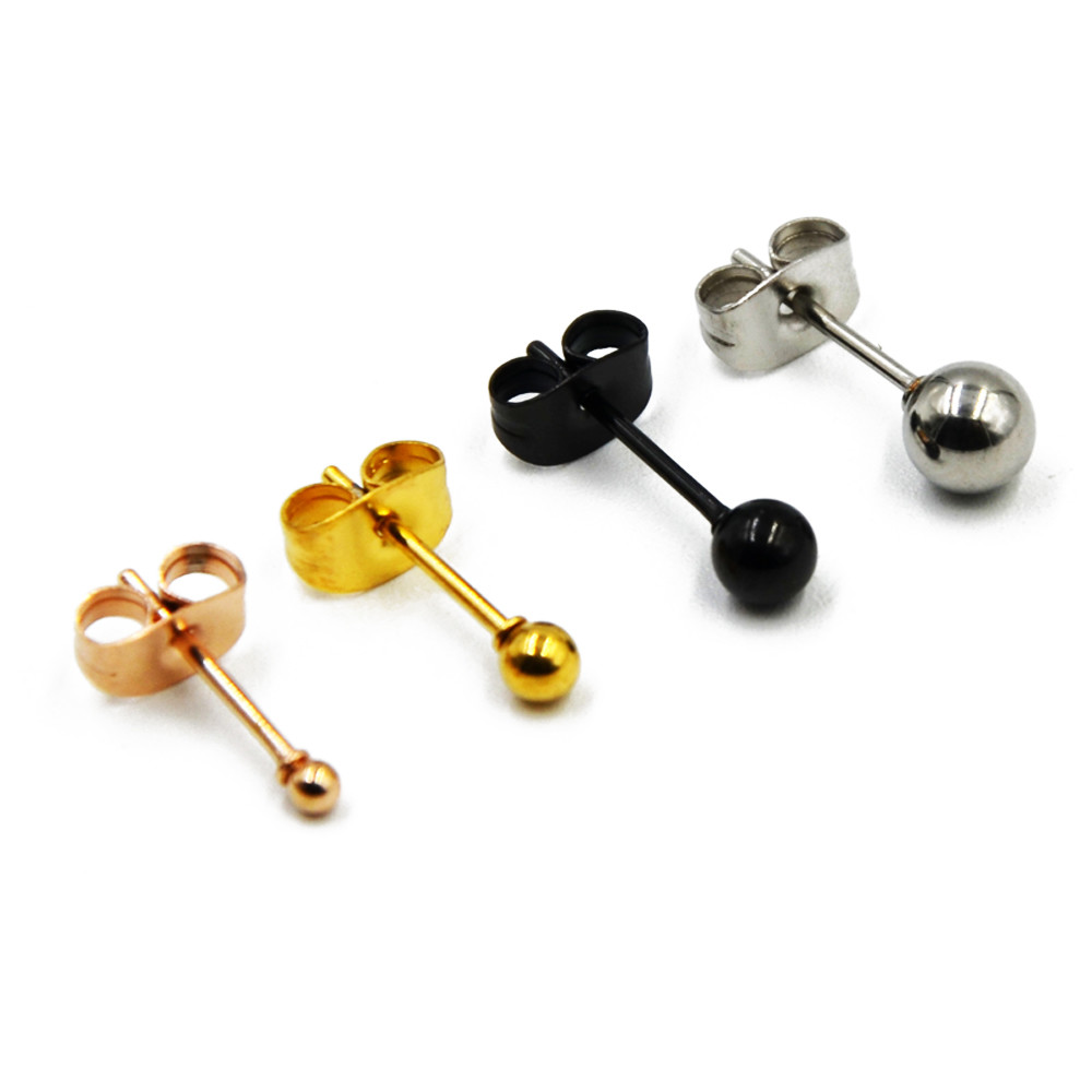 Surgical Steel Silver,Black,Gold&Rose Gold Color Ball Stud Earrings Punk Ear Tragus Ear Piercing Fake Taper For Women