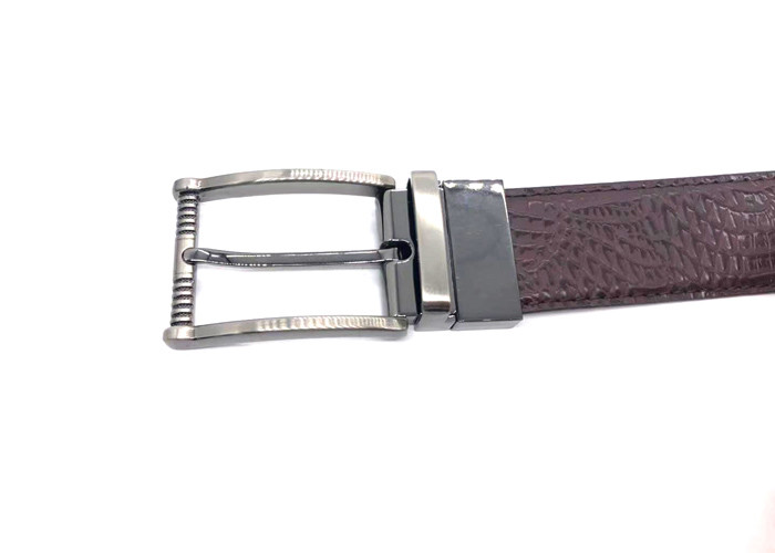 Mens Genuine Leather Reversible Belt Double Side Adjustable Nickel Brush Buckle Color