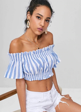Apparel Womens Striped Off Shoulder Cropped Top