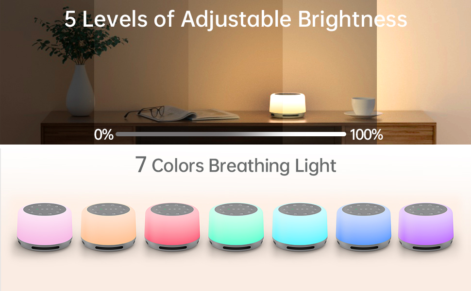 White Noise Nature Sound Sleeping Machine USB Rechargeable Sound Machine Color Night Light For Sleeping and Relaxing