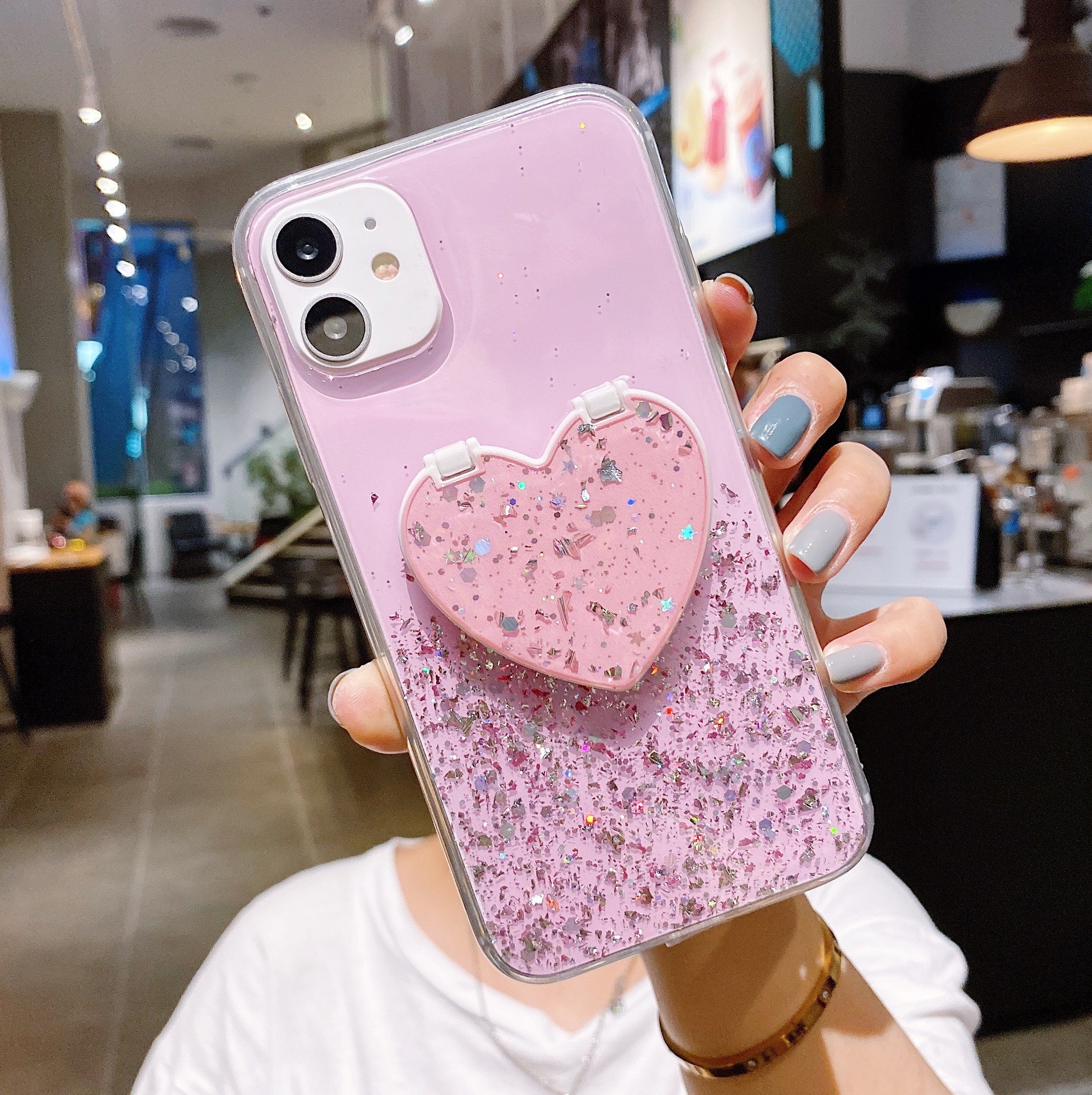 40grams Designer Cell Phone Cases Glitter With Makeup Mirror Kickstand