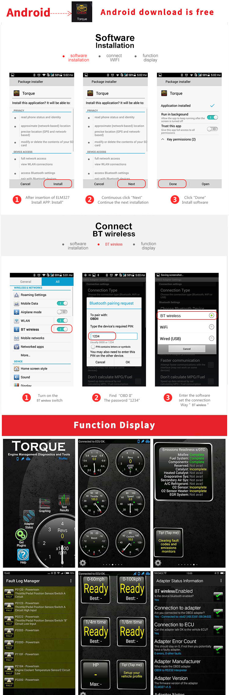 Auto 12 Volt Bluetooth Obd2 Scan Tool 16 - Pin Support All OBDII Protocols