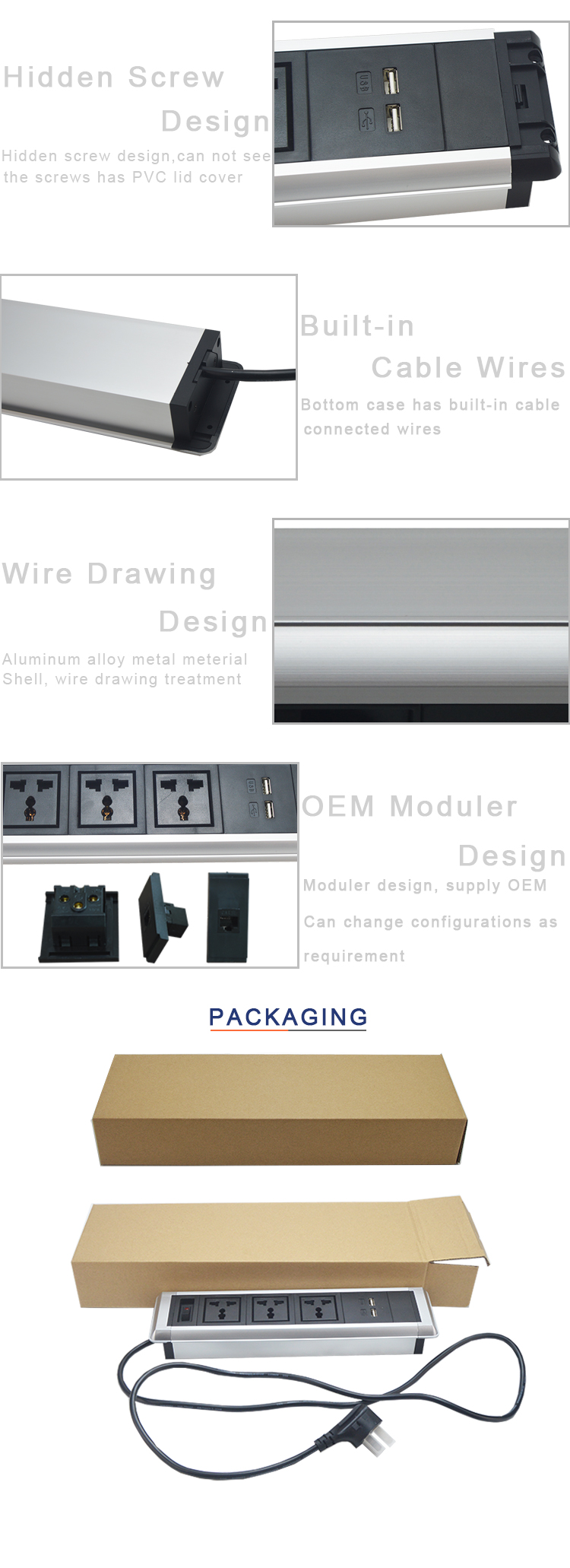 BNT EU popular installed in high-tier office room table connection box with EU power/USB/1.5M cable partition tabletop s